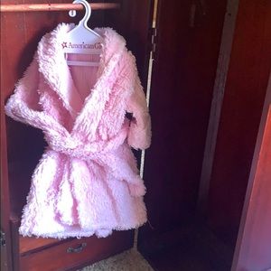 American Girl doll pink, fluffy bathrobe.
